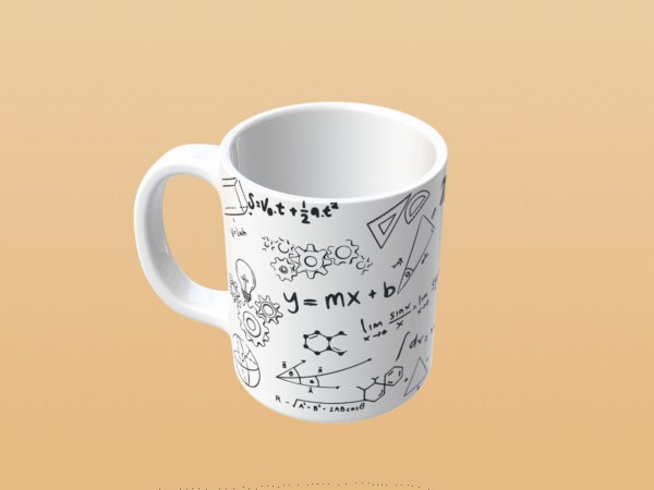 Taza matemática de cerámica blanca con fórmulas – vista 3