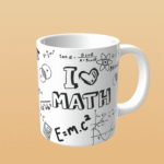 Taza matemática de cerámica blanca con fórmulas
