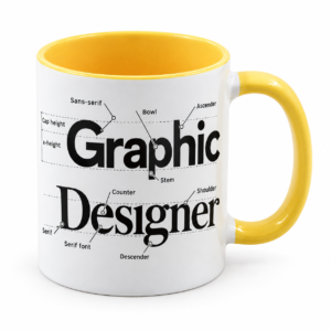 Taza para diseñadores I’m OK con interior y asa amarillos – vista 2